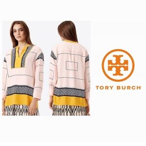 Tory Burch silk tunic yellow and Cream Women's Top